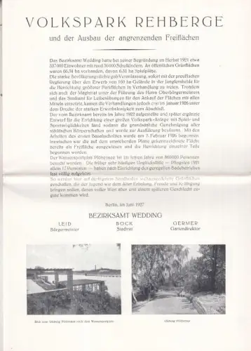 Bezirksamt Wedding von Berlin: Volkspark Rehberge und der Ausbau der angrenzenden Freiflächen ( 1927 ). - ( = Berlin Archiv, hrsg.v. Hans-Werner Klünner und Helmut Börsch-Supan )