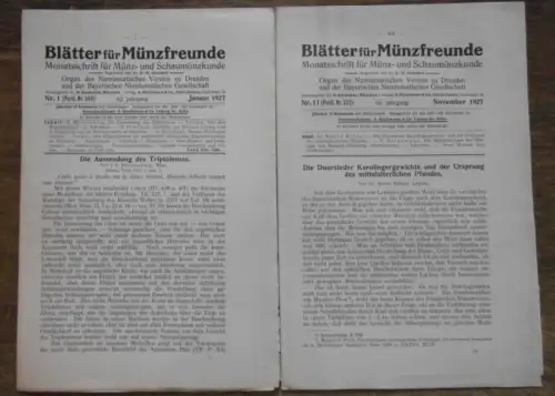 Blätter für Münzfreunde. 62. Jahrgang 1927, komplett mit den Nummern 1   12, fortlaufende Nummern 563   574).   Im Inhalt u.. 