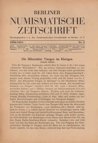 Berliner Numismatische Zeitschrift. 1950/1951 - Nr. 5  -   Band I