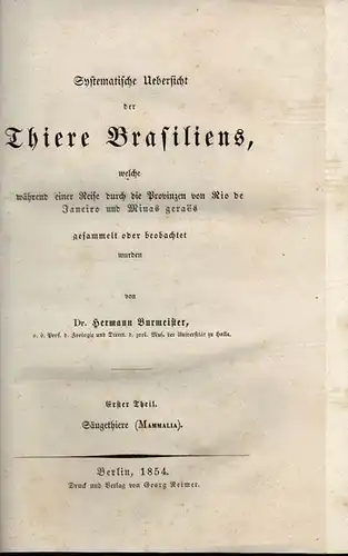 Systematische ?bersicht der Thiere Brasiliens: S?ugethiere (Mammalia). 