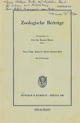 Zoologische Beiträge. Sonderdruck: Band 14, Erstes-Zweites Heft. Das Helminthenvorkommen in Säugetieren Zoologischer Gärten und seine Abhängigkeit von ökologischen Faktoren von Harald H. Roth. 