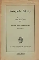 Zoologische Beiträge. Sonderdruck: Band 14, Erstes Zweites Heft. Das Helminthenvorkommen in Säugetieren Zoologischer Gärten und seine Abhängigkeit von ökologischen Faktoren von Harald H. Roth.. 