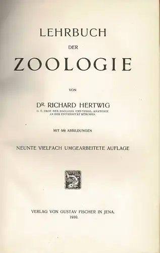 Lehrbuch der Zoologie ( 9., vielf. umgearb. Auflage). 