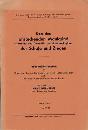 Über den ansteckenden Maulgrind (Stomatitis und Dermatitis pustulosa contagiosa) der Schafe und Ziegen. 