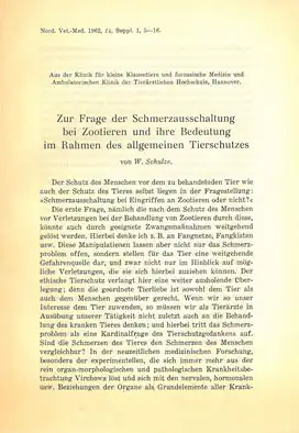 Zur Frage der Schmerzausschaltung bei Zootieren und ihre Bedeutung im Rahmen des allgemeinen Tierschutzes. Sonderdruck aus: Nord. Vet.-Med. Band 14, Suppl. 1 (S. 5-16). 