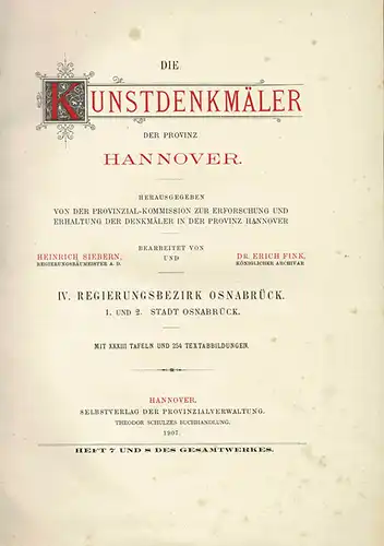 Die Kunstdenkmäler der Provinz Hannover. Bd.IV, 1-2: Stadt Osnabrück. 