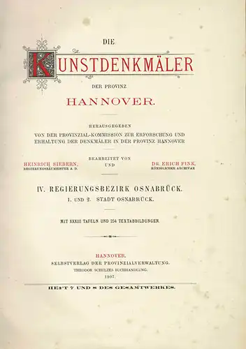 Die Kunstdenkm„ler der Provinz Hannover. Bd.IV, 1-2: Stadt Osnabrck. 