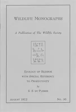 Ecology of Blesbok with special reference to productivity. A Publication of the Wildlife Society. Wildlife Monographs, August 1972, No. 30. 