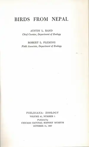 Birds from Nepal, Notes on Nepal birds, Distributional notes on Nepal birds & Further notes on Nepal Birds. Fieldana: Zoology 41 (1), 35 (8), 35 (9). 