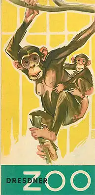 Faltplan/Kurzführer (Zeichnung Schimpansen). 