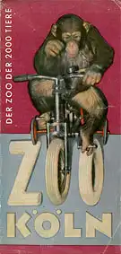 Faltblatt "Der Zoo der 2000 Tiere" (Schimpanse auf Fahrrad). 