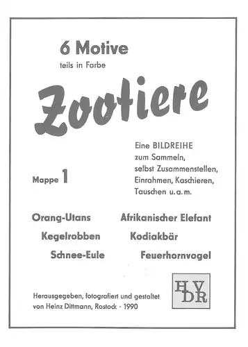 6 Motive - Zootiere (teils in Farbe). 