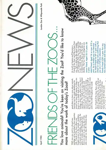 Zoo News, April 1985, London Zoo & Whipsnade Park (Zeitungsformat). 