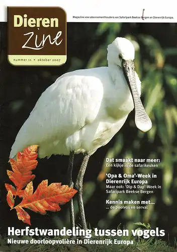 Dierenzine. Nummer 11, oktober 2007. magazine voor abonnementhouders van Safaripark Beekse Bergen en Dierenrijk. 