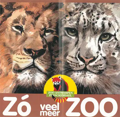 Faltblatt Zó vel meer Zoo (Zeichnung Löwe, Leopard). 