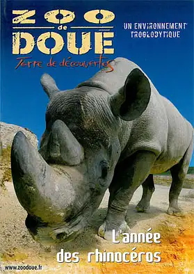 Kurzinformation "Terre de decouvertes" (Nashorn) anlässlich des neuen Nashorngeheges"l'année des rhinocéros" mit Aufklappfoto. 