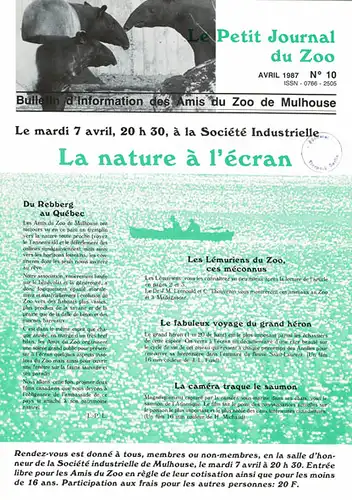 Le Petit Journal du Zoo Avril 1987 - No 10. 