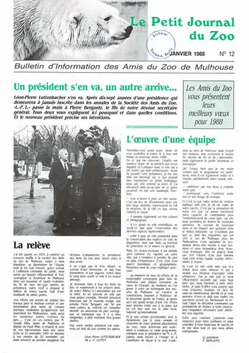 Le Petit Journal du Zoo Janvier 1988 - No 12. 