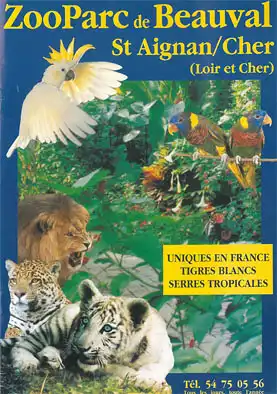 Informationsbroschüre "Uniques en France Tigres Blancs, Serres Tropicales" (Tiercollage). 