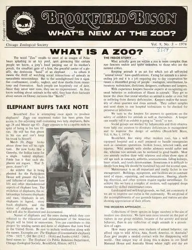 Chicago Zoological Society, BISON (Vol. 9, No. 3, 1974). 