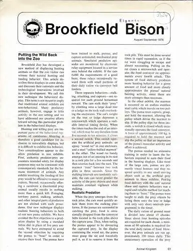 Chicago Zoological Society, BISON (August/September, 1976). 