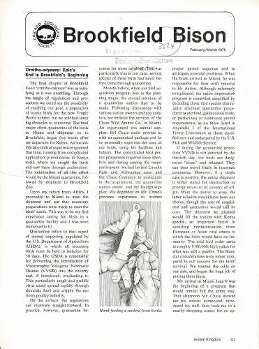 Chicago Zoological Society, BISON (February/March, 1978). 