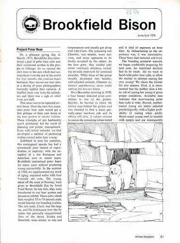 Chicago Zoological Society, BISON (June/July, 1978). 