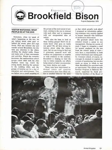 Chicago Zoological Society, BISON (August/September, 1978). 