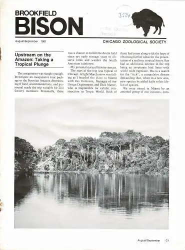 Chicago Zoological Society, BISON (August/September 1981). 