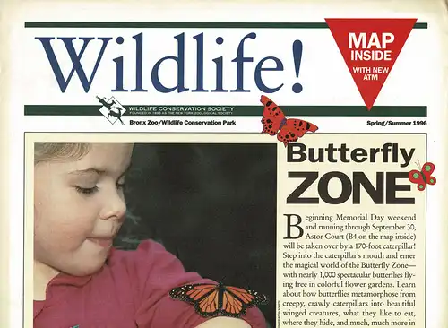 Wildlife! Spring / Summer 1996 (Kind mit Schmetterling) mit Plan von International Conservation Park/Bronx Zoo. 
