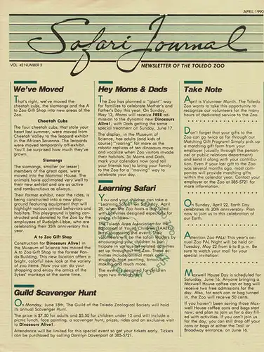 Safari Journal Vol. 42 Nr. 3 April 1990  (Inlett von SAFARI). 