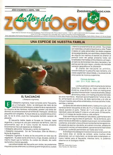 La Voz del Zoologico (Magazin) Jhg. 8, No 4, Abril 1996. 