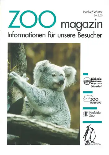 ZOOmagazin NRW Herbst/ Winter 1995 (Themen u. a.: Erfahrungen mit Großhaien, Schildkröten und Schiffshaltern im Zoo Düsseldorf, 20 Jahre Affentropenhaus im Zoo Krefeld, die neue.. 