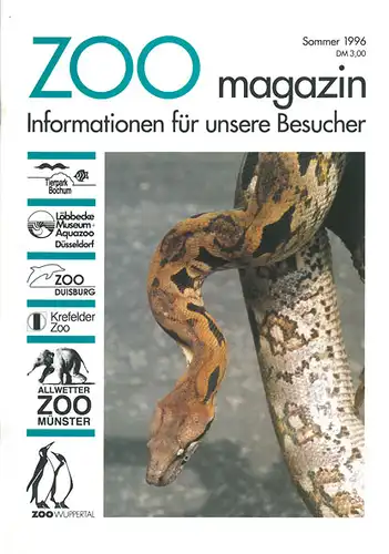 ZOOmagazin NRW Sommer 1996 Python (Themen u. a.: "Fossilium" im Zoo Bochum, Schwarzspitz - Riffhaie, Elefanten im Allwetterzoo, Kolibrihaltung und Elefantenpflege im Zoo Wuppertal). 