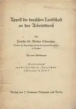 Sonderdruck aus der Zeitschrift "Naturschutz" Jahrgang 14, Heft 8: Walther Schoenichen - Appell der deutschen Landschaft an den Arbeitsdienst. 