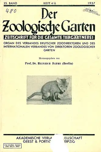 Der Zoologische Garten, Band 23, 1957, Heft 4/6 (G. Tembrock: Zur Ethologie des Rotfuchses). 