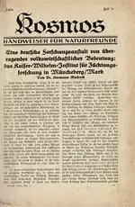 Kosmos. Handweiser für Naturfreunde. 31. Jahrgang 1934. Heft 5 gebunden. Inhalt u.a.:Wunderkraft der Leber, Der Steinkauz, Todeskampf der Puffotter. 