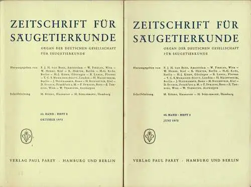 Zeitschrift für Säugetierkunde. Organ der Deutschen Gesellschaft für Säugetierkunde. Vol. 40 (3+5). 