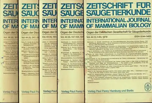 Zeitschrift für Säugetierkunde. International Journal of Mammalian Biology. Organ der Deutschen Gesellschaft für Säugetierkunde. Vol.44 (1, 3-6). 