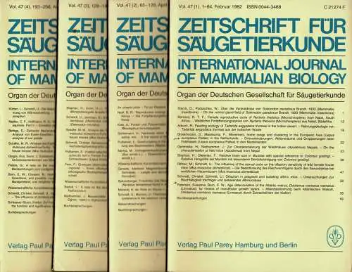 Zeitschrift für Säugetierkunde. International Journal of Mammalian Biology. Organ der Deutschen Gesellschaft für Säugetierkunde. Vol.47 (1-4). 