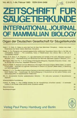 Zeitschrift für Säugetierkunde. International Journal of Mammalian Biology. Organ der Deutschen Gesellschaft für Säugetierkunde. Vol.48 (1-6). 