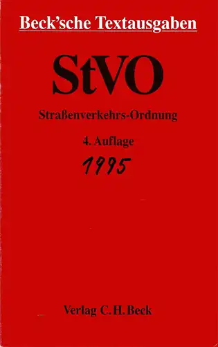 Straßenverkehrs-Ordnung mit StVO / DDR. Textausgabe mit ausführlichem Sachverzeichnis und Einführung. (4., neubearb. Auflage, Stand: 1. Dez. 1995). 