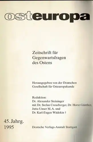 osteuropa. Zeitschrift für Gegenwartsfragen des Ostens, Registerband zum 45. Jahrgang (1995). 
