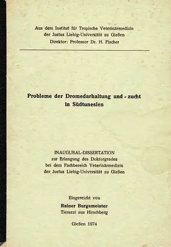 Probleme der Dromedarhaltung und -zucht in S?dtunesien. 