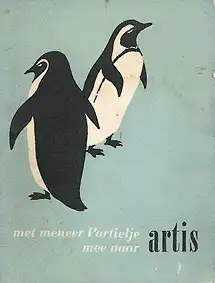 artis, met meneer Portielje mee naar (Pinguine, hellblauer Hintergrund). 