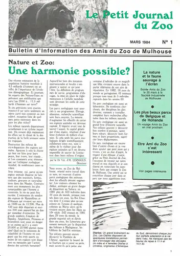 Le Petit Journal du Zoo Mars 1984 - No 1. 