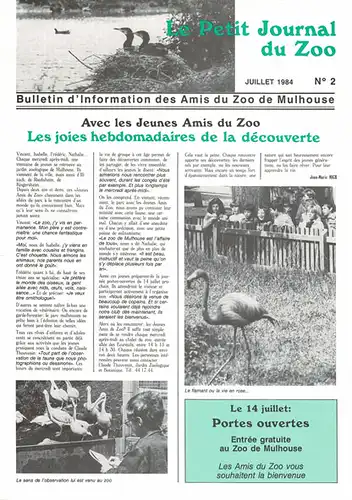 Le Petit Journal du Zoo Juillet 1984 - No 2. 