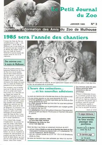 Le Petit Journal du Zoo Janvier 1985 - No 3. 