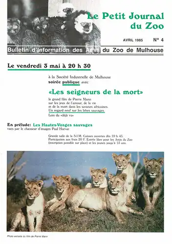 Le Petit Journal du Zoo Avril 1985 - No 4. 