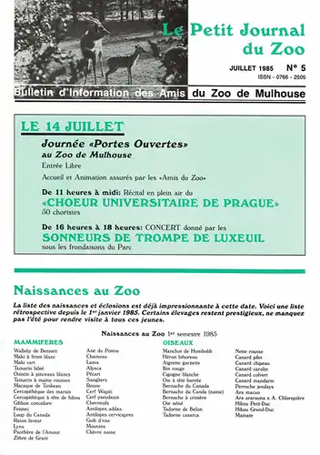 Le Petit Journal du Zoo Juillet 1985 - No 5. 